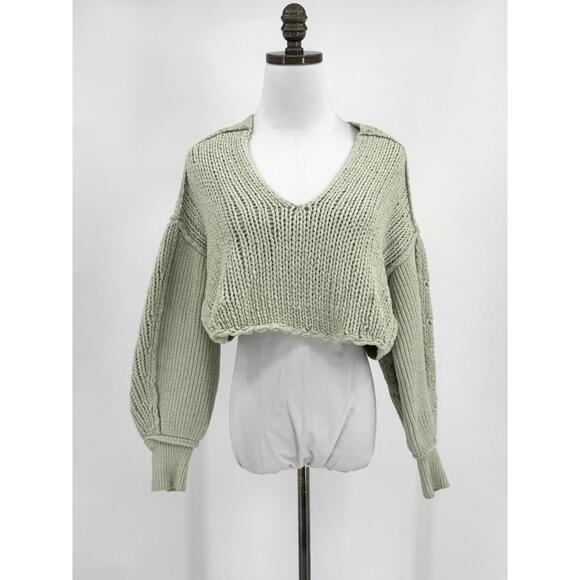 Free People Sweaters - Free People We The Free Mint Green Crochet Trendy Boho Sweater Sz XS